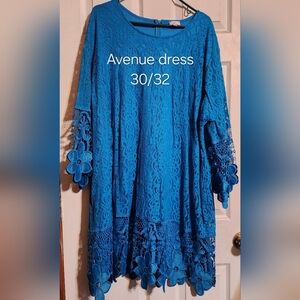 Avenue Teal-Blue Lace Bell-Sleeve Dress